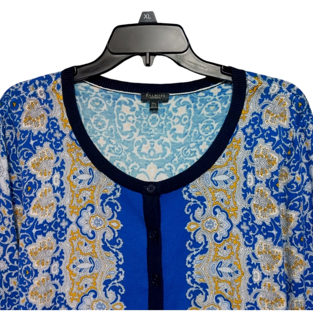 Talbot's Charming Breton Blue Paisley Button Cardigan Sweater Women Size 2Xp - Picture 4 of 9
